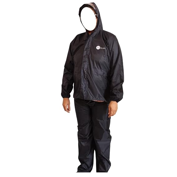 Mirakii Men and Women Rain Coat or Rain Wear, Rain Suit, with Hoods, Black Color