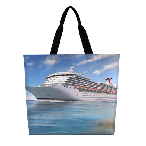 Seaside Cruise Ship Tote Bag Large Women Casual Shoulder Bag Reusable Grocery Bag Fasion Handbag for Office Shopping Travel