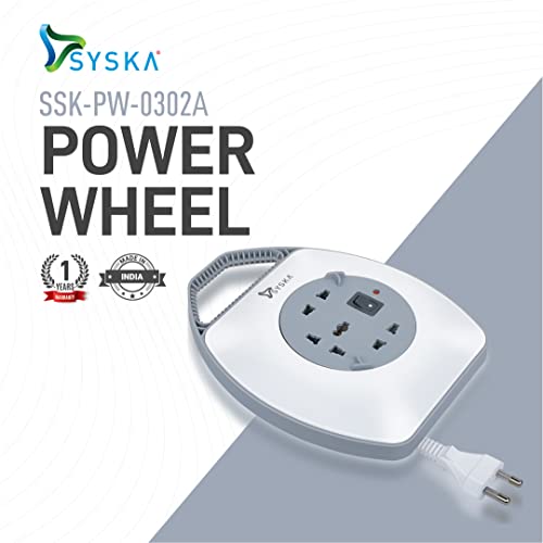 Image of SYSKA Ssk-Pw-0302A-Wgy Power Wheel With Surge Protection Board, Strong Abs Material Body, 4 Meter Long (White-Grey),240 Volts