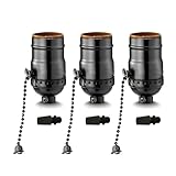 FINELED 3 Pack E26/ E27 Aluminous Shell Vintage Bronze Edison Pendant lamp Holder,Black DIY Accessories E26 Screw Medium Base Light Socket with Chain Switch
