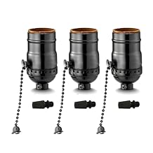 FINELED 3 Pack E26/ E27 Aluminous Shell Vintage Bronze Edison Pendant lamp Holder,Black DIY Accessories E26 Screw Medium Base Light Socket with Chain Switch