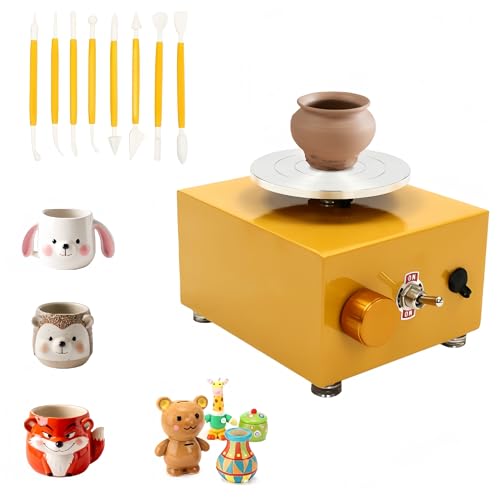 ​whisodj Mini Pottery Wheel Machine Electric Clay Wheel with 2 Turntables 6.5/10cm 2000RPM Adjustable Speed with 8 Clay Tools for Kids Adults Beginners Home DIY Art Craft