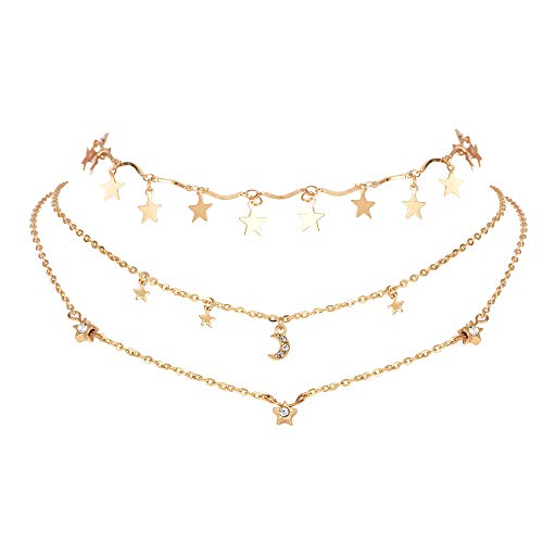 Beryuan Women Simple Choker Moon Star Choker Necklace Pendant Necklace Trendy Necklace Teen Necklace Jewelry For Women And Girls Gift For Her (Gold) #TOP2
