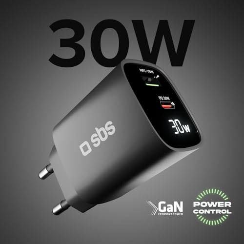 Sbs Alimentatore Lcd USB-C 30W, Tecnologia Gan, Power Delivery (Pd), Ricarica Rapida, Display Lcd, Caricatore Per Iphone, Ipad, Airpods, Macbook Air, Samsung, Pixel, Tablet, Smartphone, Nero - 2
