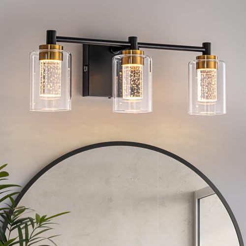 3-Light Black and Gold Vanity Light - Modern Bathroom Light