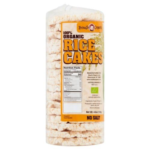 Brad's Organic RICE CAKES - NO SALT, USDA Organic, Dairy Free, Vegan, Nut Free 4.6oz (6 Packages/1 Case)