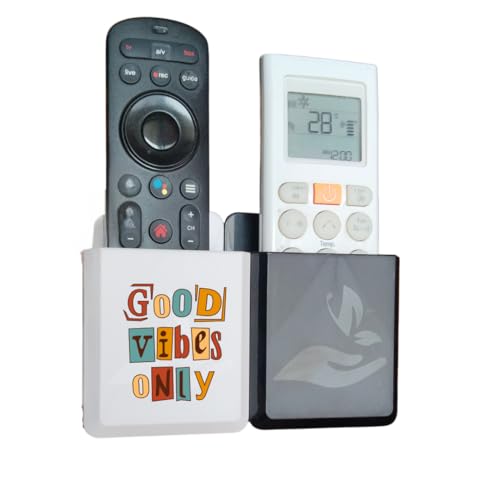 Image of Rainbow Dots Remote Holder for Wall, Keeps Remotes Organized, Tool-Free 3M Mount, Universal Fit, White /Black, Good Vibes