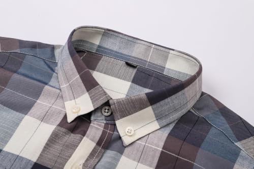 Image of SANGTREE Men's Premium Oxford Cotton Short Sleeve Shirts, Classic Stripes, Ideal for Business & Leisure,Brown Blue,Small