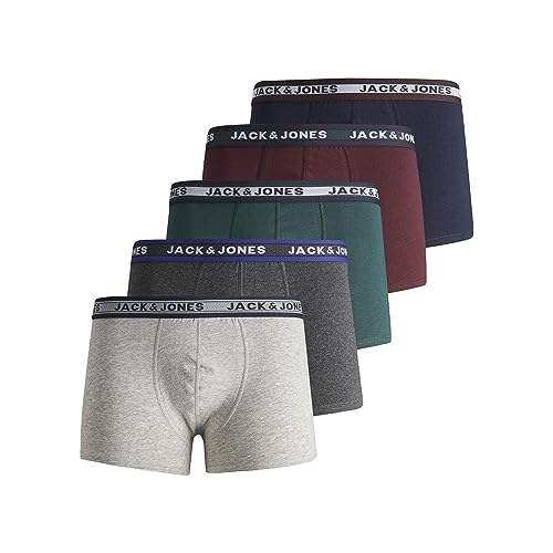 Image of JACK&JONES JUNIOR boys JACOLIVER TRUNKS 5 PACK NOOS JNR Boxer Shorts, Dark Grey Melange/Pack:Sea Moss - Port Royal - Navy Blazer - Light Grey Melange, 164