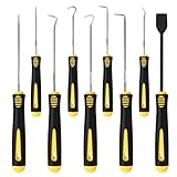 Pahiuii 9PCS Hook and Pick Tool Set with Scraper- Automotive Pick Set with Metal Pick Tools & Ergonomic Grip, Mechanic Tool Set for Car Repair, O-Rings, Gaskets, and Tight Spaces