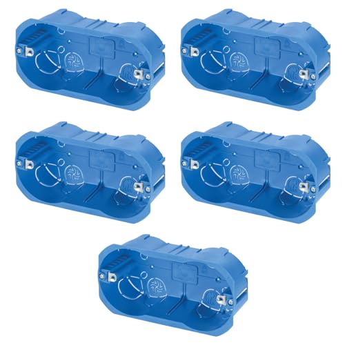 5 Scatole 504 da incasso a parete, 4 moduli/posti, per cartongesso, legno, in tecnopolimero ad alta resistenza, cassetta per impianto elettrico, universale per serie civili, blu