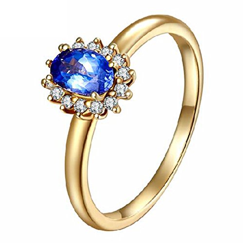 Bague tanzanite et diamants en or jaune 14 carats, le cadeau de luxe idéal pour femme