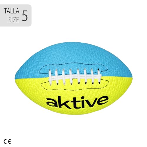 AKTIVE Rugbyball aus PVC, Durchmesser 22 cm, Größe 5, fluoreszierendes Gelb und Blau, robust und langlebig, einfacher Griff, ideal für Training im Freien, Sport, Ball, Bälle (54209)
