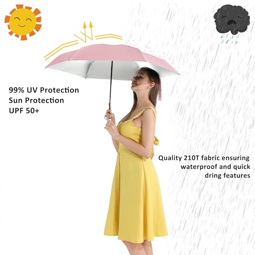 Image of BAODINI Travel Mini Umbrella for Purse with Case-Small Compact UV Umbrella Protection Sun-Lightweight Tiny Pocket Umbrella with Case for Women, Girls