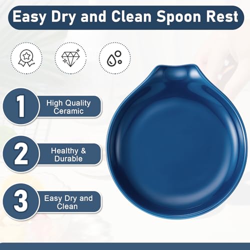 Image of Irenare 8 Pcs Ceramic Spoon Rest for Stove Top, 3.74 Inch Porcelain Spoon Holder, Coffee Utensil Rest Heat Resistant Dishwasher Safe for Home Kitchen Accessories Gift(Blue)