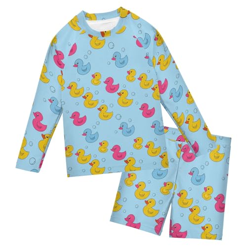Cute Yellow Rubber Duck Toddler and Baby Boys' 2-Piece Swimsuit Trunk, Long Sleeve Rashguard Bathing Suit B0404260