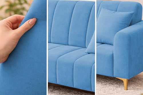 Image of Casaliving Velour Modern Velvet Sofa, Tufted Design Upholstered 3 Seater Sofa Set for Living Room, (Turquise Colour) Premium Velvet Fabric Sofa