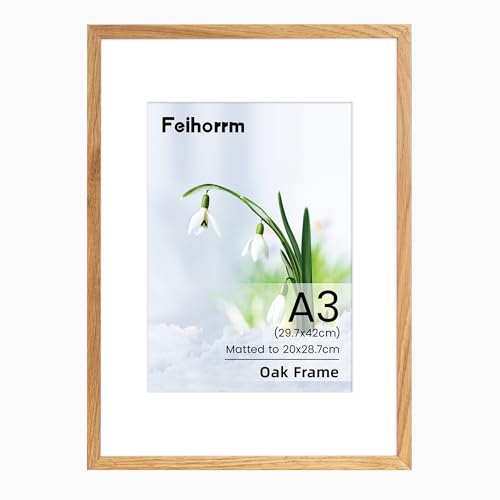 A3 Picture Frame Solid Oak Wood A330x42 cm Photo Frame A3 Frame with Mount for A4(21x29.7 cm) A3 Poster Documents Certificate Frame with Tempered Glass for Wall Mounting for Home Family Office