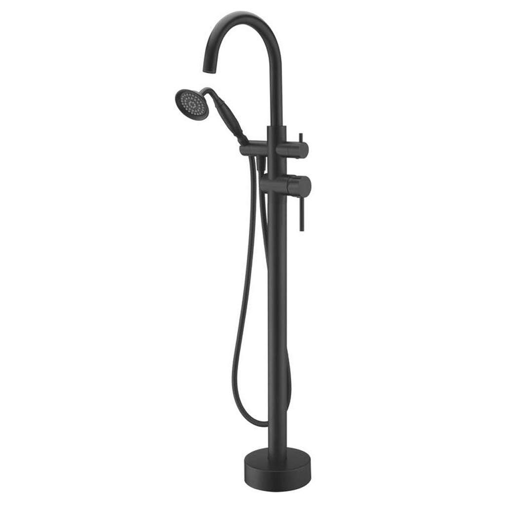 OZBMA Shower Set System, Tub Filler Freestanding Bathtub Faucet Black Floor Mounted Brass Bathroom Taps with Hand Set,Chrome (size_name Black)