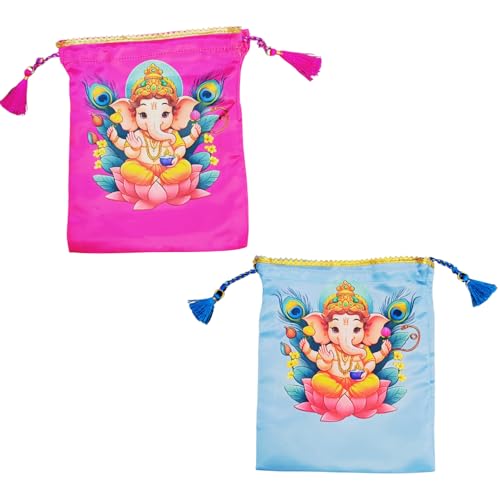 Sacs Potli en tissu à cordon de serrage brodé motif Ganesh - 2