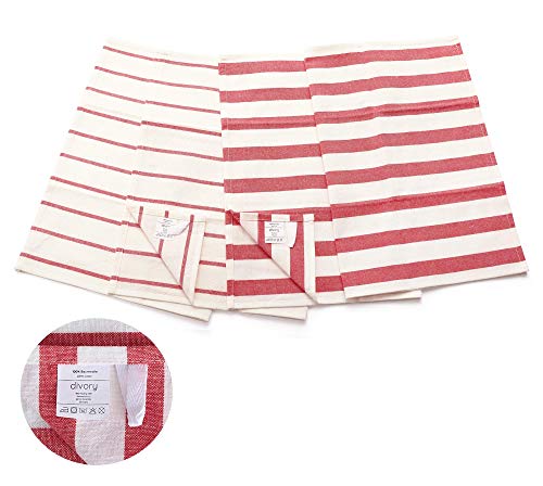 DIVORY 4er Set Geschirrtücher | 100% Baumwolle | 40x60 cm | rot weiß | gestreift | Küchentücher | Geschirrhandtücher | Trockentücher | Küche & Gastronomie Geschirrtuch (Rot/Weiß, 40 x 60 cm)