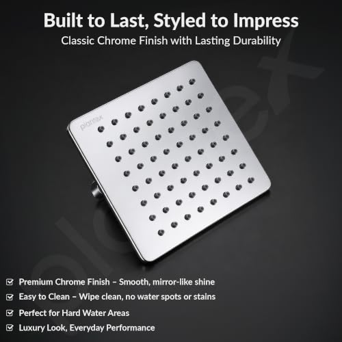 Image of Plantex Stainless Steel 6 Inch Rain Flow Overhead Shower with Water Saving Nozzle /Bathroom Shower /Adjustable Shower Head for Bathroom without Arm - (APS-617-Chrome)