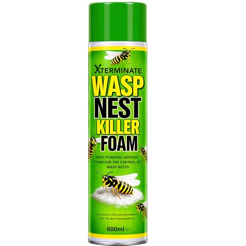 Xterminate Wasp Nest Killer Spray Foam 600ml Maximum Strength Kills Wasps Hornets & Nests Instantly Powerful 5m Long Reach Aerosol For Outdoor and Indoor Use