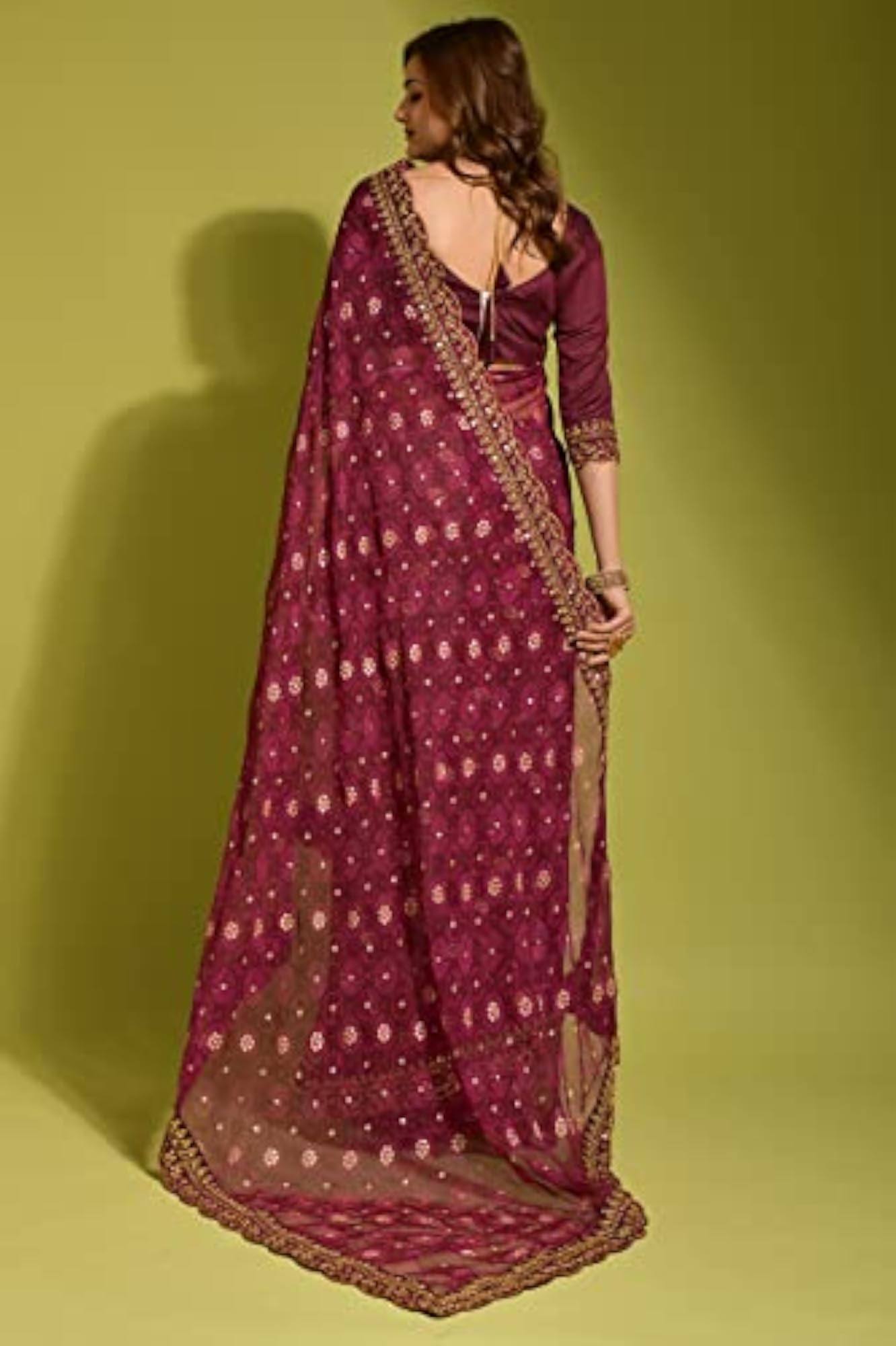 Smooth Georgette Chiffon Sequin Lace Border Saree with Blouse