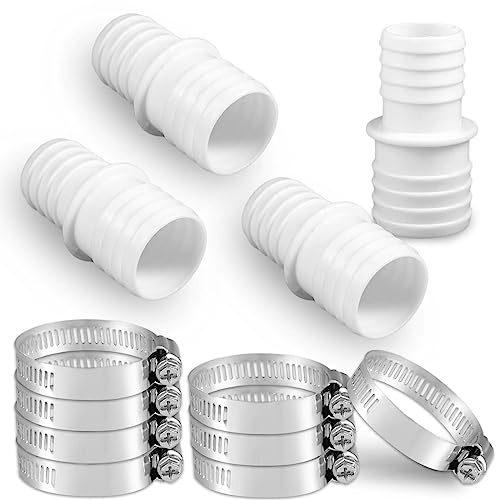 SAVITA 4pcs Pool Hose Adapter 1.5 to 1.25" with 8pcs Adjustable Stainless Steel Clamps