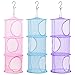 TAROME 3Stk Kuscheltiere Hängeregal Aufbewahrungsnetze Kinderzimmer Spielzeug Organizer Mesh Hängeaufbewahrung mit 2 Fächern für Socken Mützen Handschuhe (Blau Rose Lila)