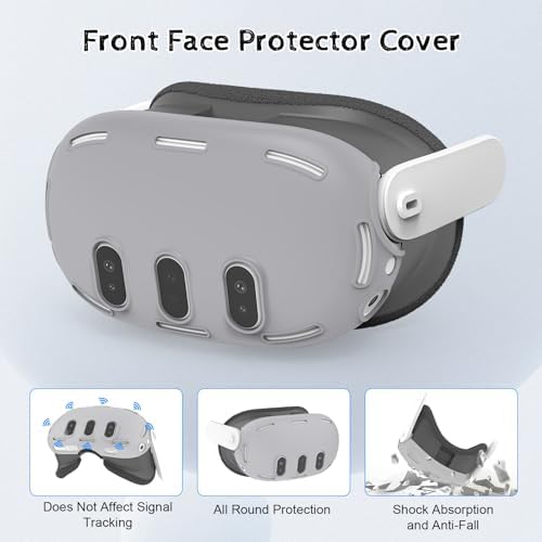 Relohas Deluxe 5 in 1 Silicone Accessories for Meta Quest 3, VR Protective Case Set for Oculus Quest 3, Controller Grip Cover, VR Shell Cover, Face Cover, Gifts for Christmas & Halloween (Grey PT) - 4