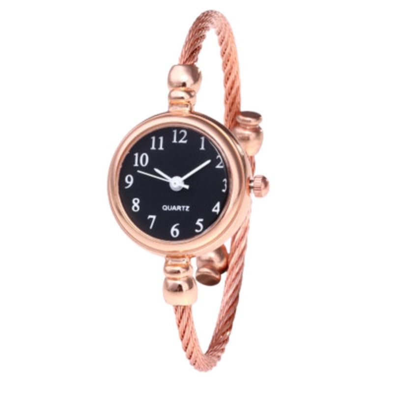 carl vinson® Thin Bracelet Round Women’s Watch | Retro & Vintage Style Small Dial Quartz Analog Wristwatch with Alloy Strap - Gold Black