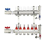 WiseWater Radiant Heat Manifold, 6 Loop PEX Tubing Manifolds with Compatible Outlets, for Hydronic Radiant Floor Heating(1/2' x 3/4“ Connectors included)