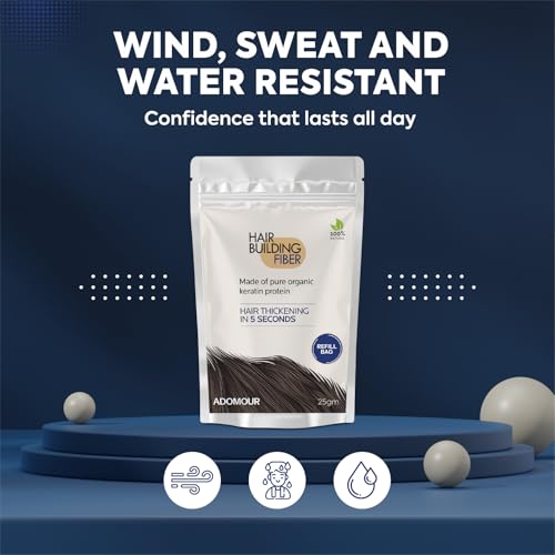 Image of ADOMOUR Hair Building Fiber Refill Pack 25g (Dark Brown) | Keratin Hair Fibers Refill Bag for Men & Women | Hair Styling Accessory for Thin Hair Appearance | Natural Look