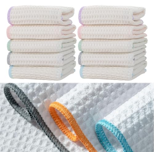 MUAECH 10 Packs Wood Fiber Cleaning Cloths, Household Super Absorbent Cleaning Cloth, No Oil Stains, Reusable No Stripe Glass Cleaning Rag, Microfiber Towel for Kitchens,Cars,Window-Colorful 30*30CM