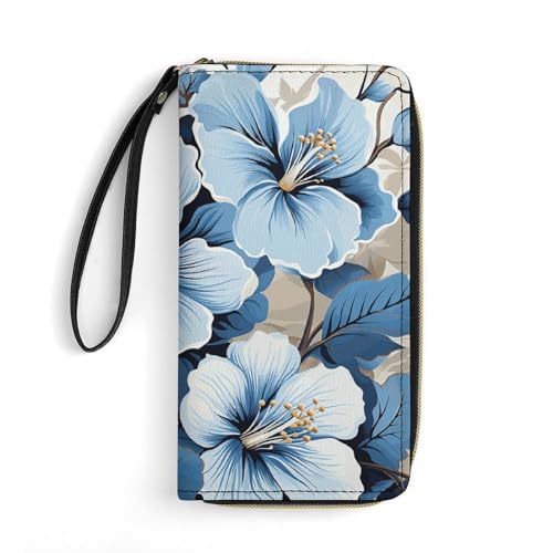 Portefeuille en cuir imprimé hibiscus bleu idéal pour vos déplacements