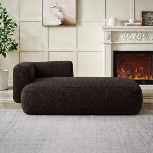 Image of Boucle Fabric Upholstered Samuel Diwan, Couch, Chaise Lounge, Settee, Sofa, Chaise Lounge, Brown