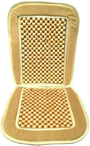 Image of Car Wooden Bead Seat with Beige Velvet Border Seat Cover Acupressure Design Compatible with Hyundai Santro Xing