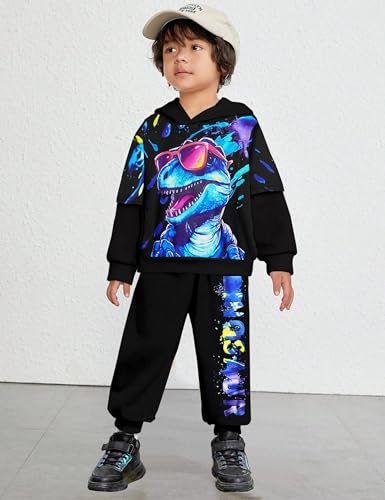Image of Toddler Boy Clothes Dinosaur Printed Hoodies Toddler Clothes for Boys Long Sleeve Sweatpants Set T-Rex Outfits 3-7t