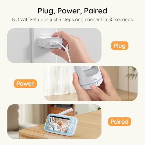 Upgraded 360 View Baby Monitor No WiFi, Boifun 5'' 3X Zoom Display, Rotatable Video Baby Monitor Camera, IPS 720p Wireless (Moniteur Bébé), Easy to Use and Set Up,VOX Sound Detection,Night Vision by BOIFUN - Image 8