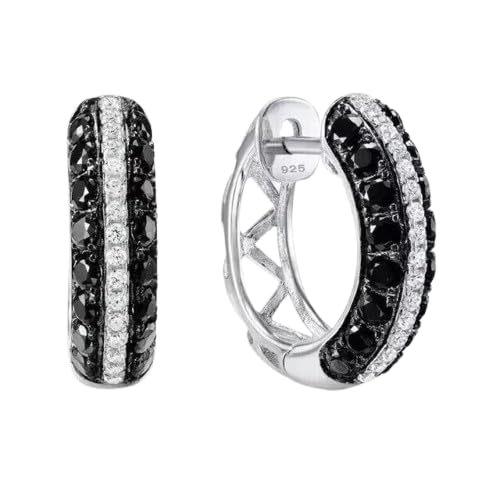 SANTOSH-ENTERPRISES - 2.00Ct Round Cut Lab Created Black and White Diamond Pave Set Clip On Woman's Hoop Earring 14K White Gold Finish