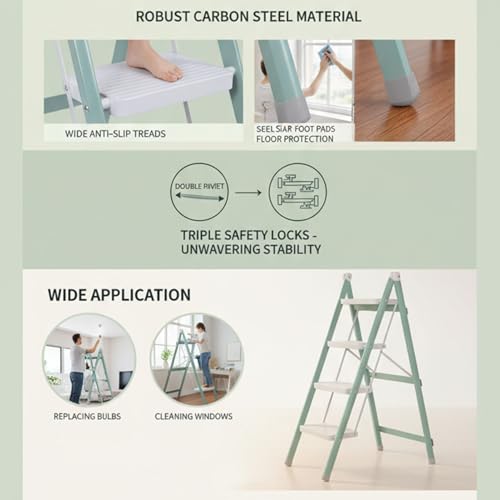 Escalera plegable para el hogar de 4 peldaños con taburete de acero resistente 6