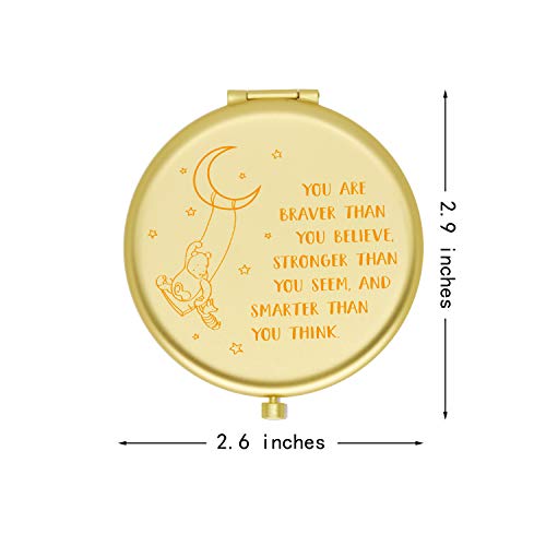 Muminglong Inspirational Little Bear Quotes And Saying Frosted Travel Beauty Makeup Mirror For Sister Friends Girls Daughter，Birthday, Christmas Ideas For Her-You Are Braver (Gold) #TOP2