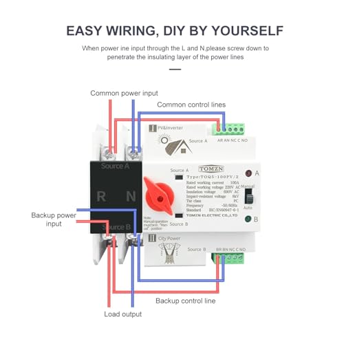 Interruptor selector de potencia dual 2P 63A para carril monofásico 2