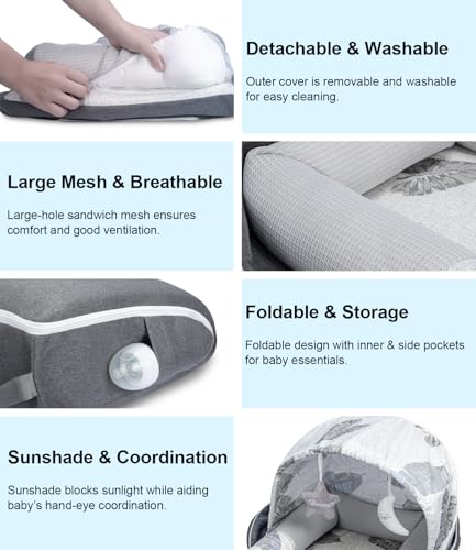 Nid de bébé pliable avec auvent pour sieste extérieure de 0 à 12 mois - 8