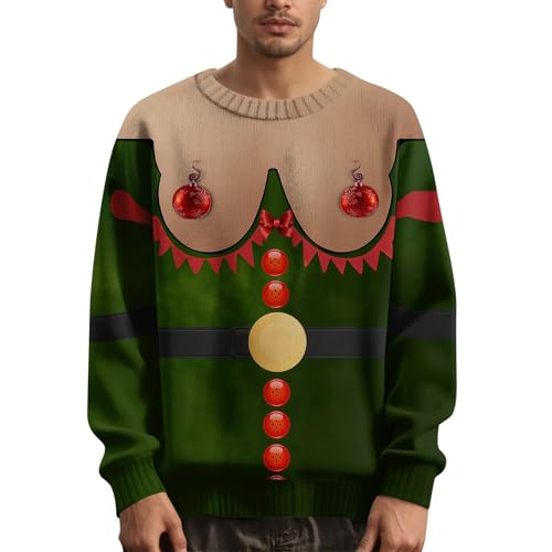 Jersey Navidad Familia Jersey Navidad Hombre Oversize Lana Unisex Jumper Ugly Feo Reno Punto Gracioso Talla Grande Pareja Regalo Christmas Sweater Suéter Black Friday 2025 Ropa 2#verde oscuro L