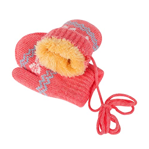 Toddler Warm Knit Mittens with String Windproof Thermal Fleece Gloves Winter Plush Mittens for Infant 0-2Year2