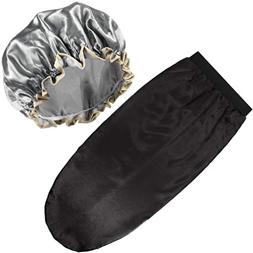 Long Satin Bonnet Sleep Cap Soft Large Silk Bonnet Hair Loose Cap and Silk Shower Cap Waterproof Shower Hat for Braids Women Girls Long Natural Hair