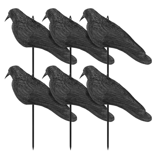 VicBre 6 PCS Crow Decoys Half Shell with Plastic Stake Black Fake Crows