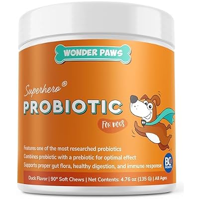 Wonder Paws Probiotics for Dogs Daily Probiotic Supports Gut Health, Digestion, Gas, Bloating, Constipation, Stomach Relief & Immune Support - With Natural Probiotic & Prebiotic 90 Probiotic Chews